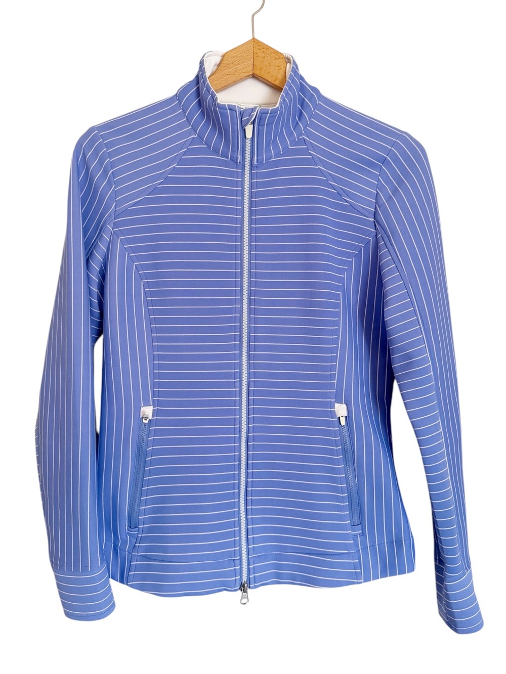 Zero Restriction Mikaela Blue White Stripe Full Zip Active Jacket size M